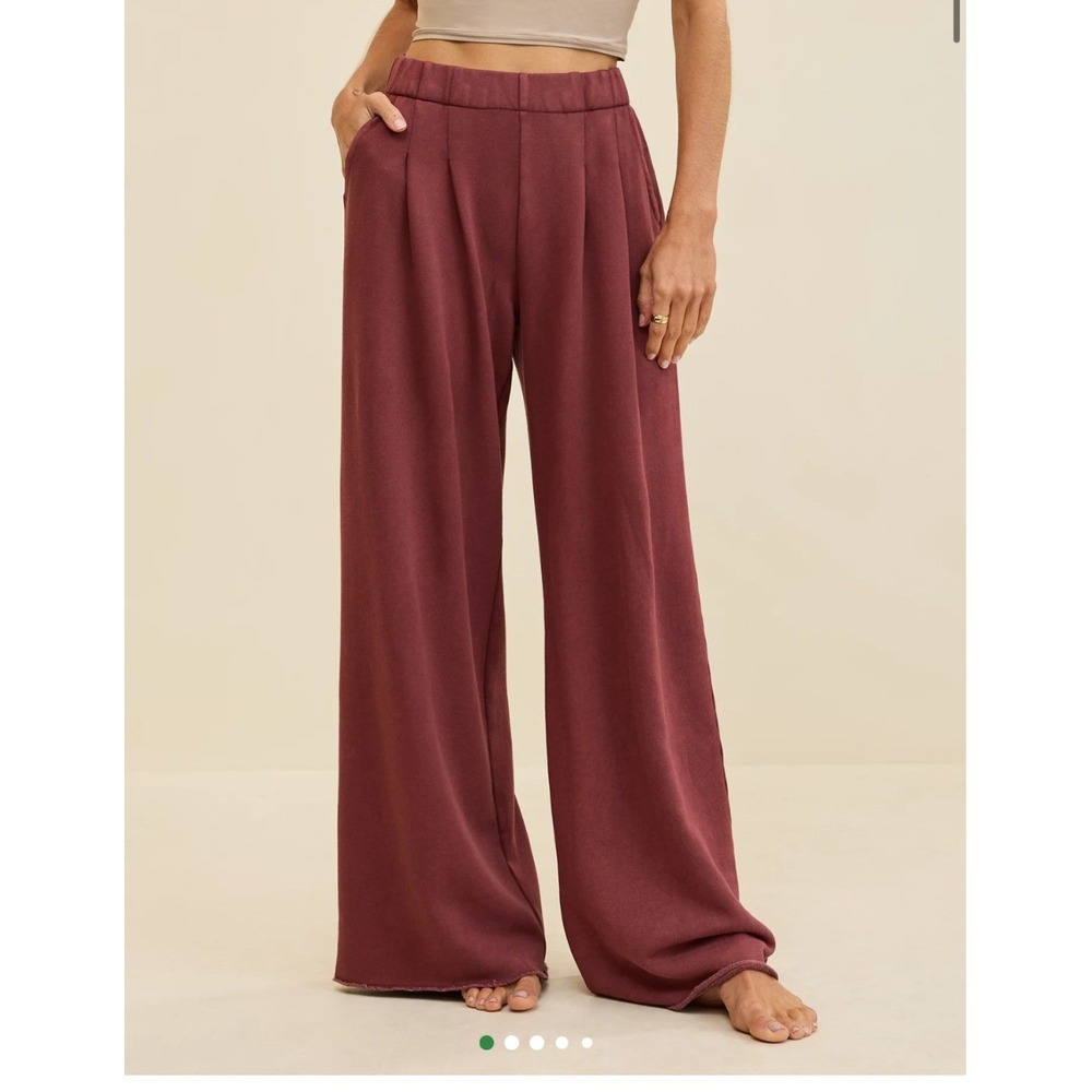 Aerie Street Sweats Pleated Wide Leg Pants Dark Rust XL Long Comfort